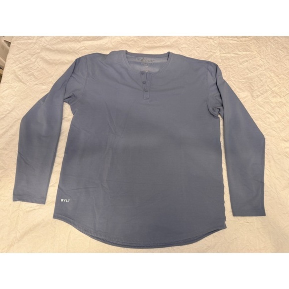 BYLT Drop-Cut Lux Henley Men's XL‎ Gray Athletic Fit 3 Button Stretch Shirt